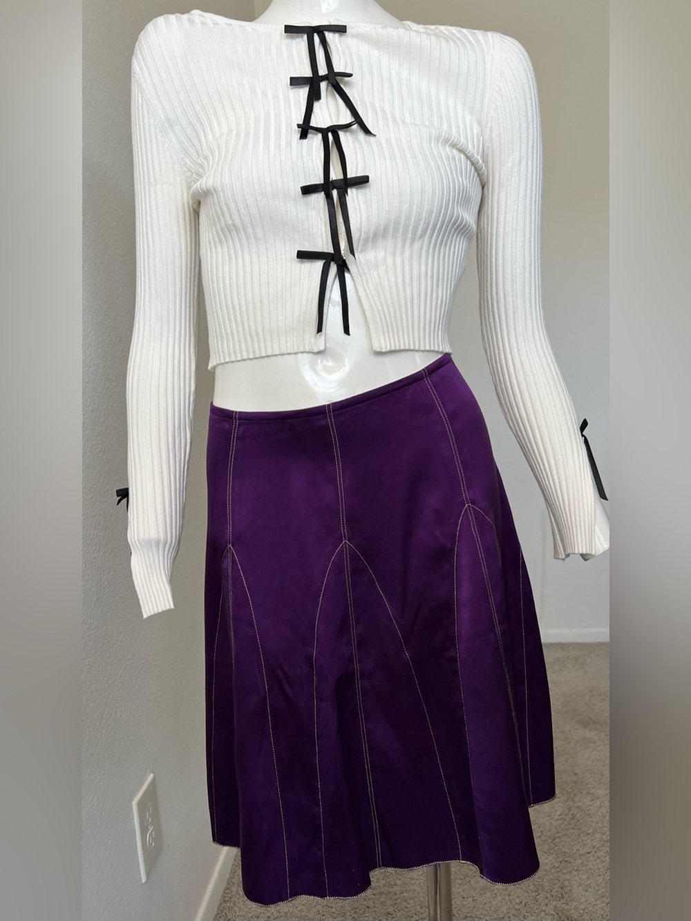 VINTAGE 100% SILK Pleaded Purple Skirt- Tree brand- BEAUTIFUL!